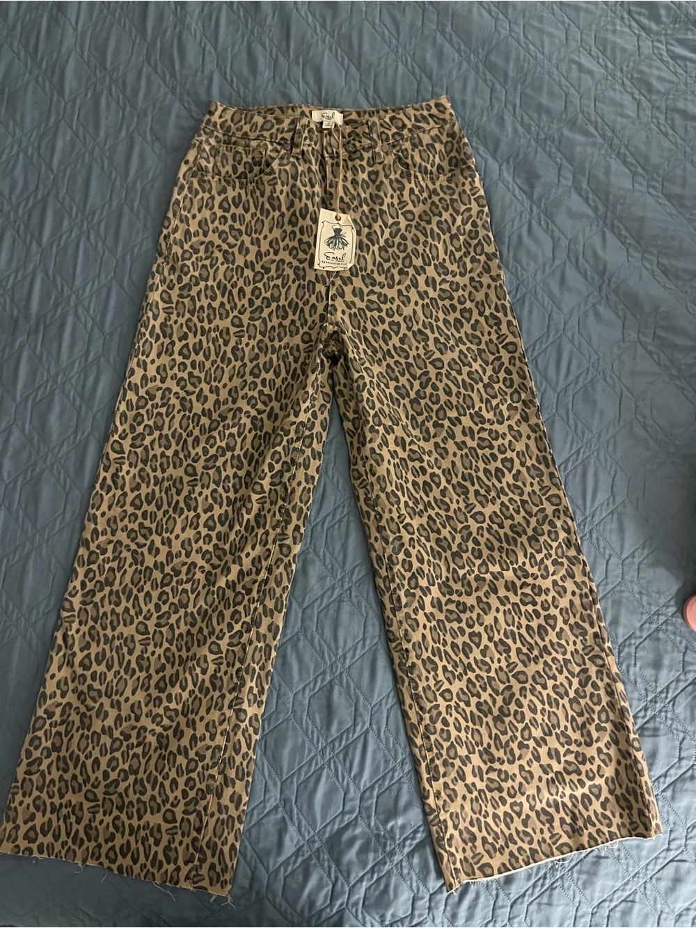 Easel Lepard Print Wide-Leg Pants - Tan/Black